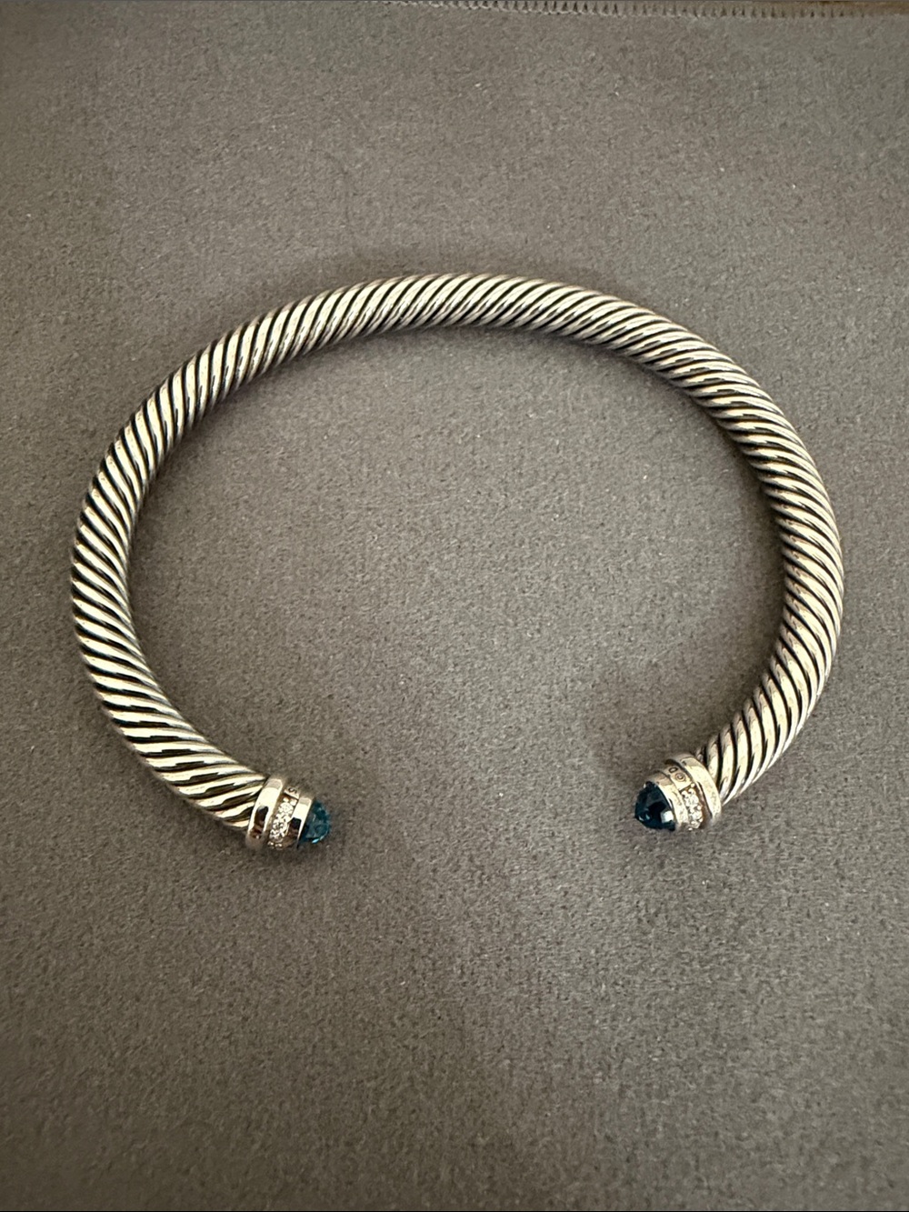David Yurman Cable Bracelet Sterling Silver with Blue Topaz and Diamonds, 5mm